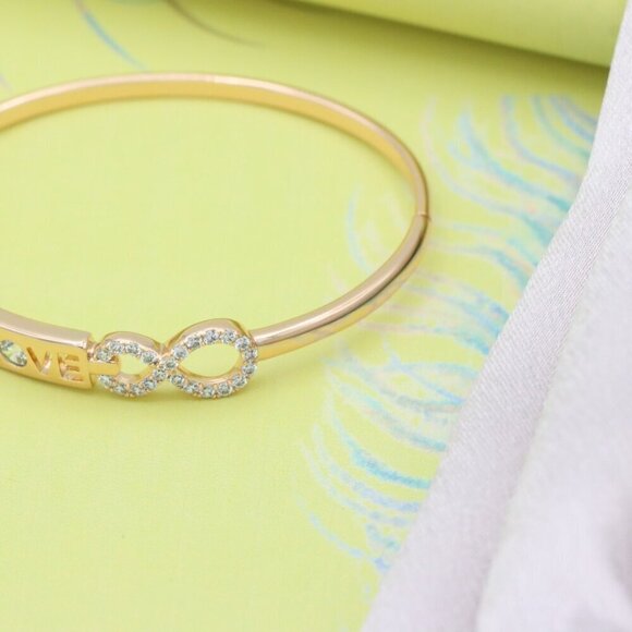 Rose Gold LOVE & Infinity Symbol Bangle with Sparkling Stones, XPBL0476 - Picture 4 of 12